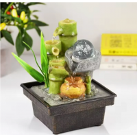 Bamboo Shaped Desktop Water Flow Ornament With Crystal Ball 13x13x17.5cm
